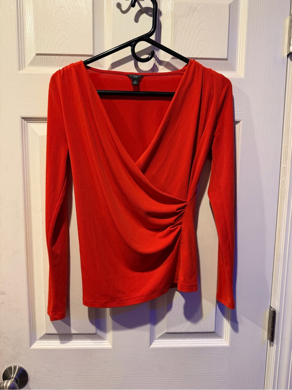 Ann Taylor Petite Red Draped Wrap Front Top | SP